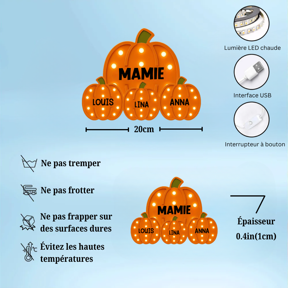 «Les Petits Citrons de Mamie » – Boîte lumineuse LED personnalisée, cadeau pour grand-mère