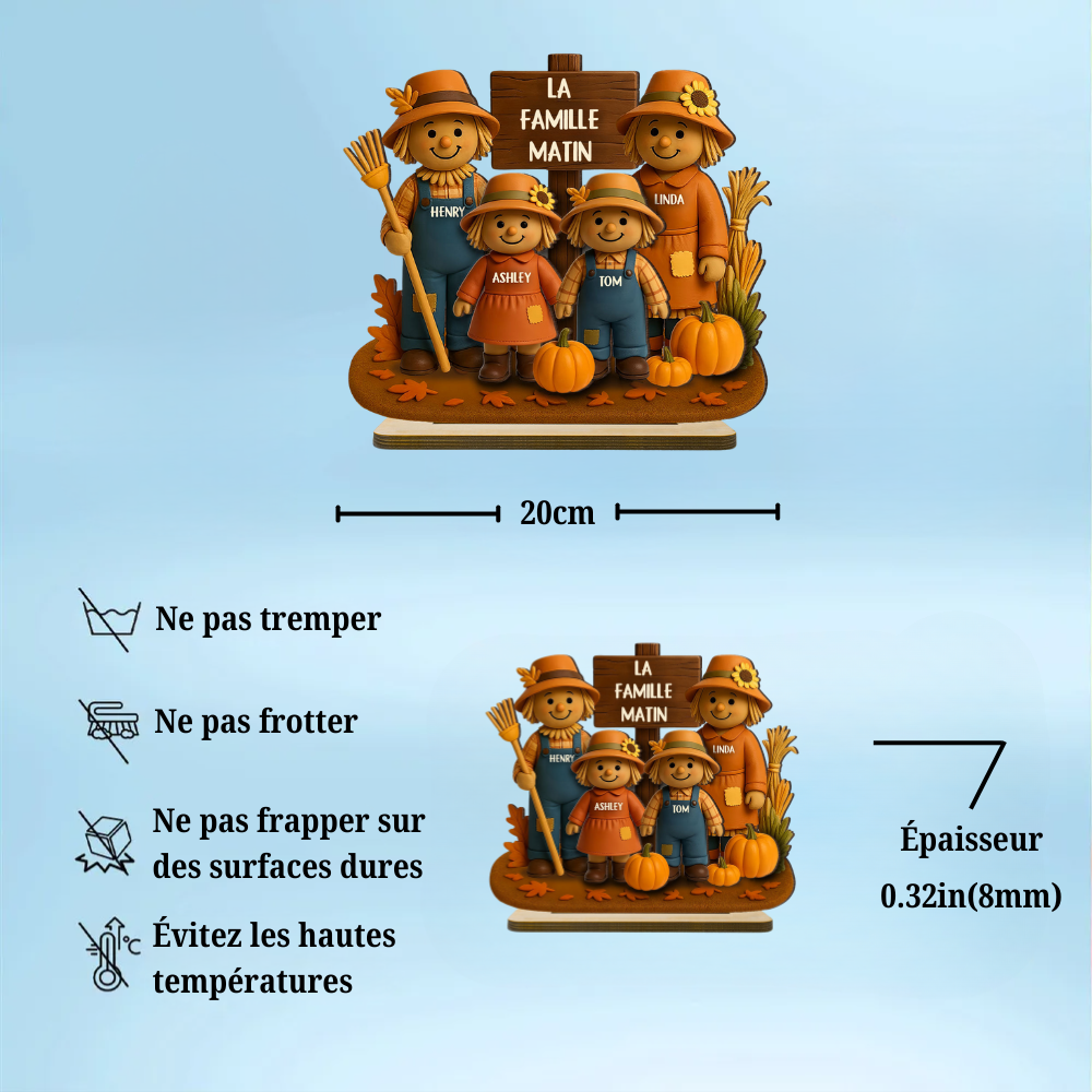 Épouvantails et citrouilles – Plaque en bois personnalisée pour la famille