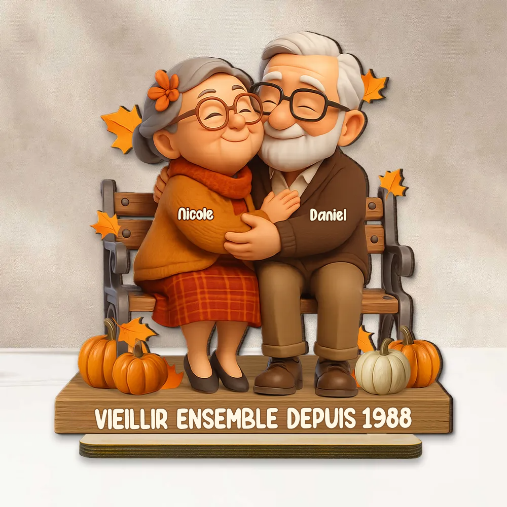 Plaque en bois personnalisée pour couple âgé avec noms et texte