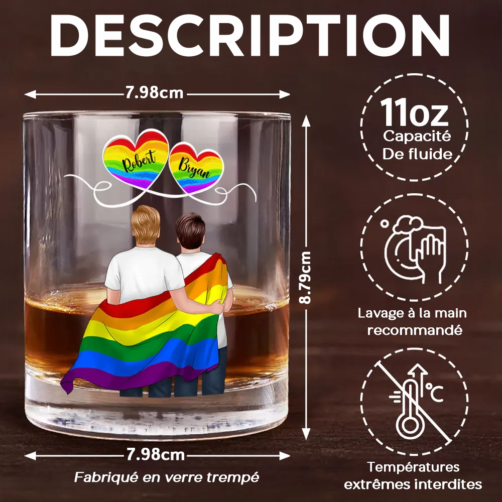 Couples arc-en-ciel – Verre à whisky personnalisé avec 2 personnages, pour couples LGBT