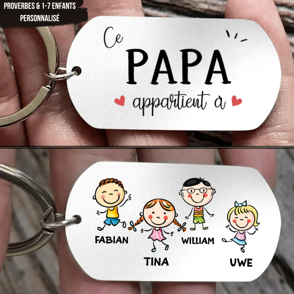 Porte-clés en acier inoxydable personnalisé avec 1 à 7 enfants pour maman, papa, mamie et papie