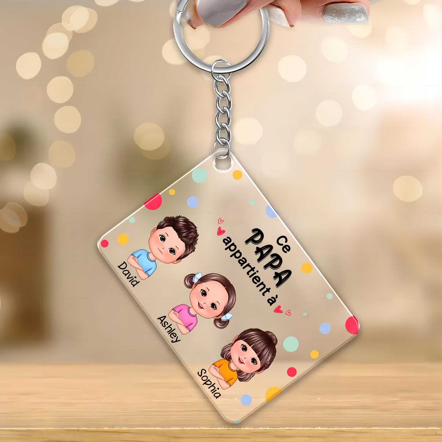 Porte-clés en acrylique avec 1 à 10 enfants et leurs noms