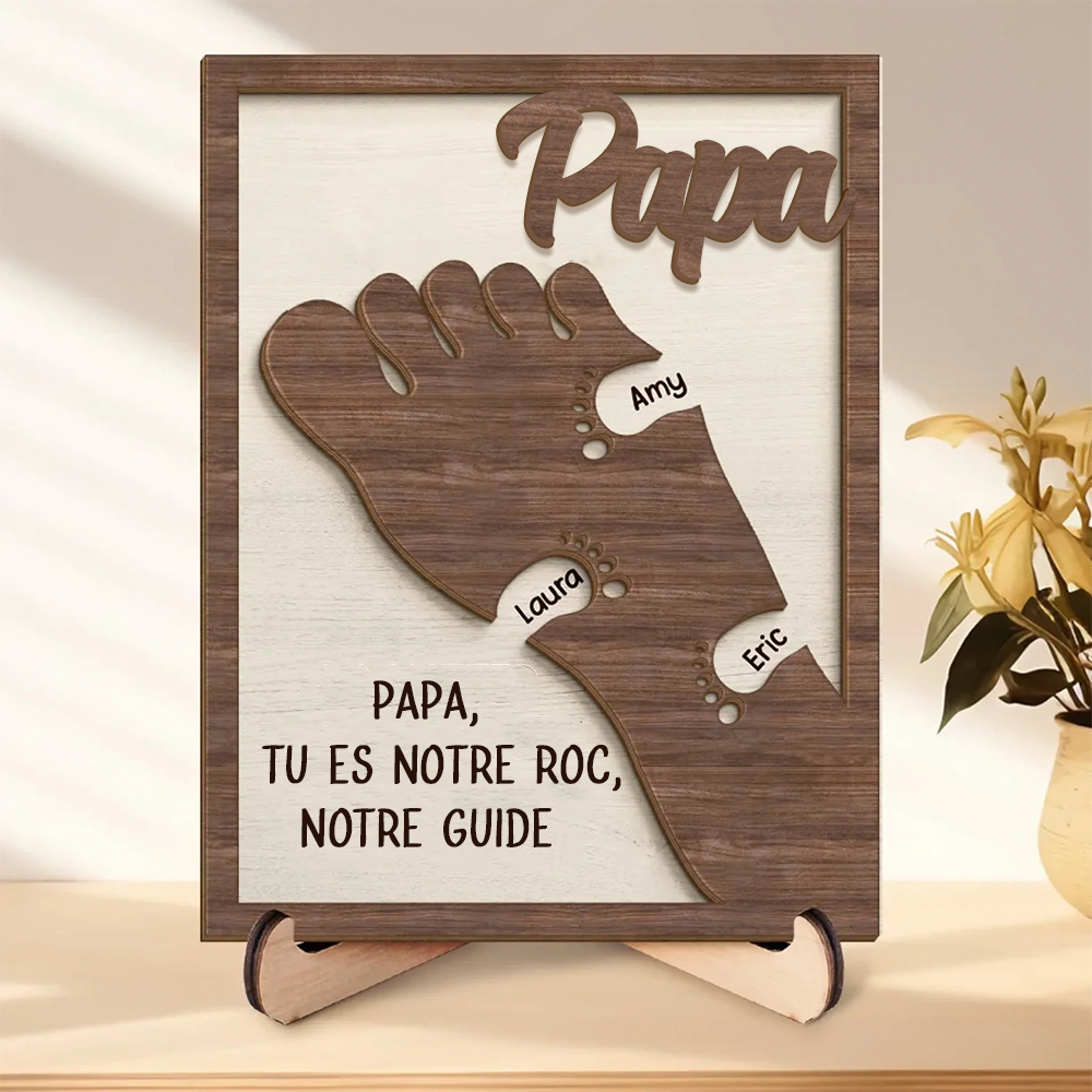 Plaque en bois personnalisée – Empreintes pour Papa