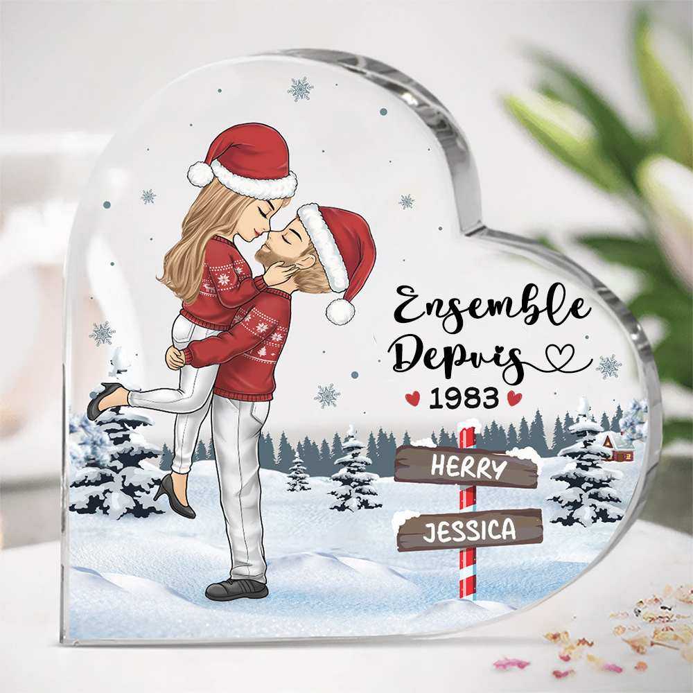 Cadeau de Noël personnalisé pour un couple amoureux – Souvenir en forme de cœur sur pied