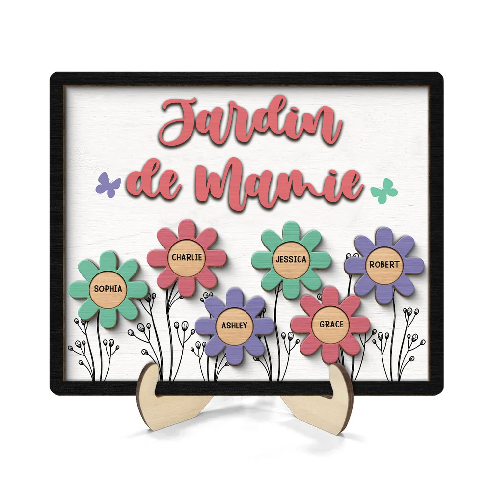 Tableau en bois personnalisé avec des fleurs pour grand-mère et maman