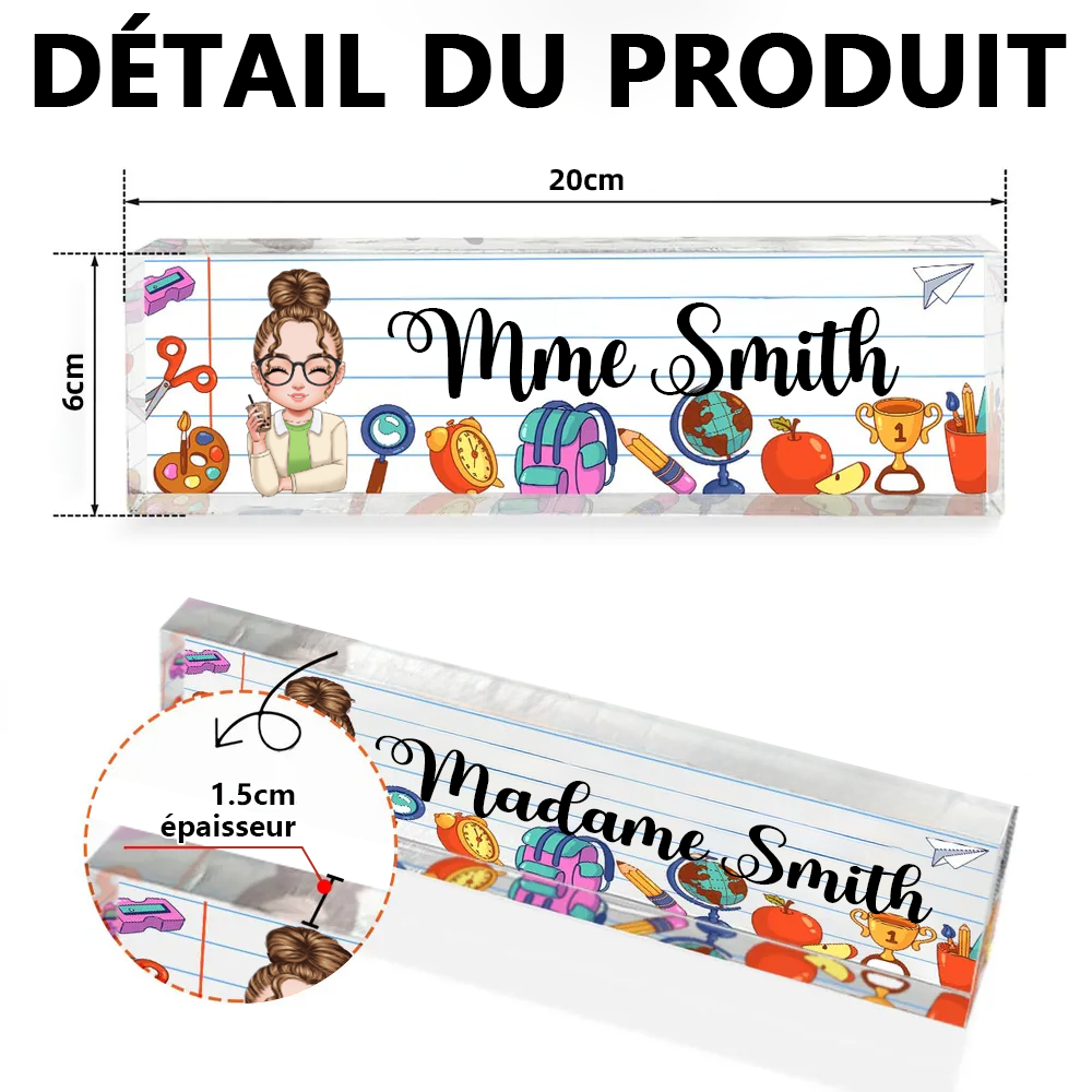 Plaque en acrylique personnalisée avec prénom – Cadeau pour enseignante et collègue