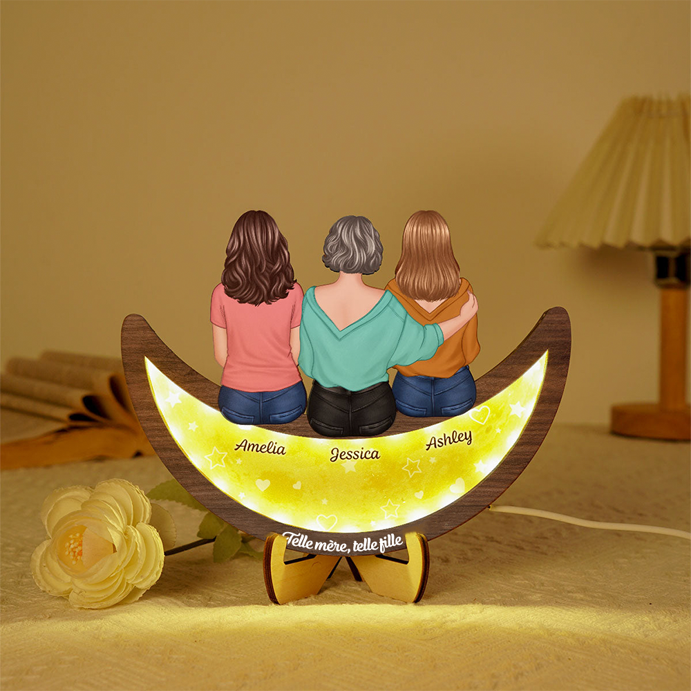 Mère et fille – Plaque en bois LED personnalisée