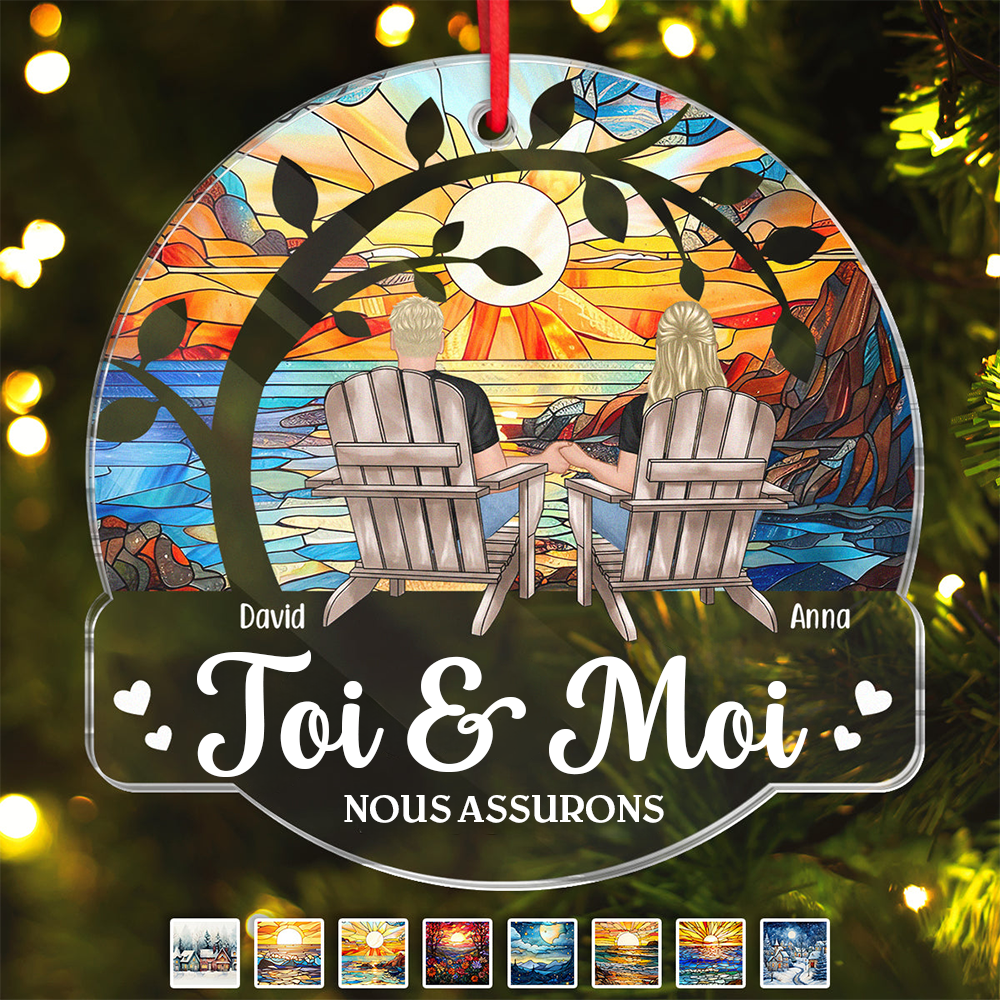Couple assis-Personnalisation de l'ornement en acrylique Pendentif de Noël
