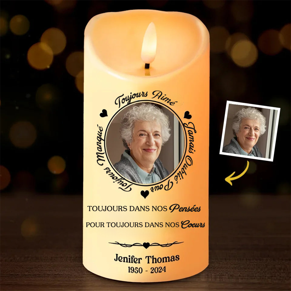 Toujours Aimé - Bougie LED avec photo Cadeau commémoratif