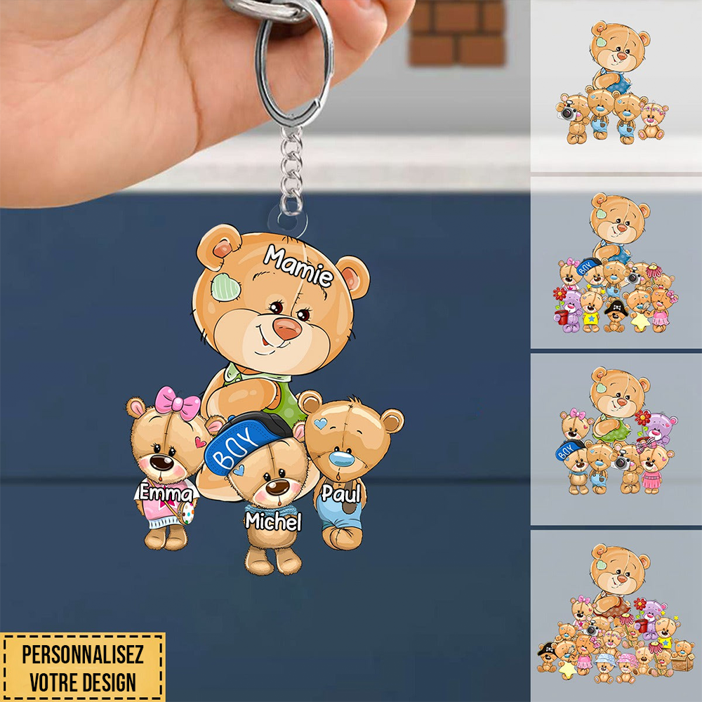 Porte-clés en acrylique avec poupée ours