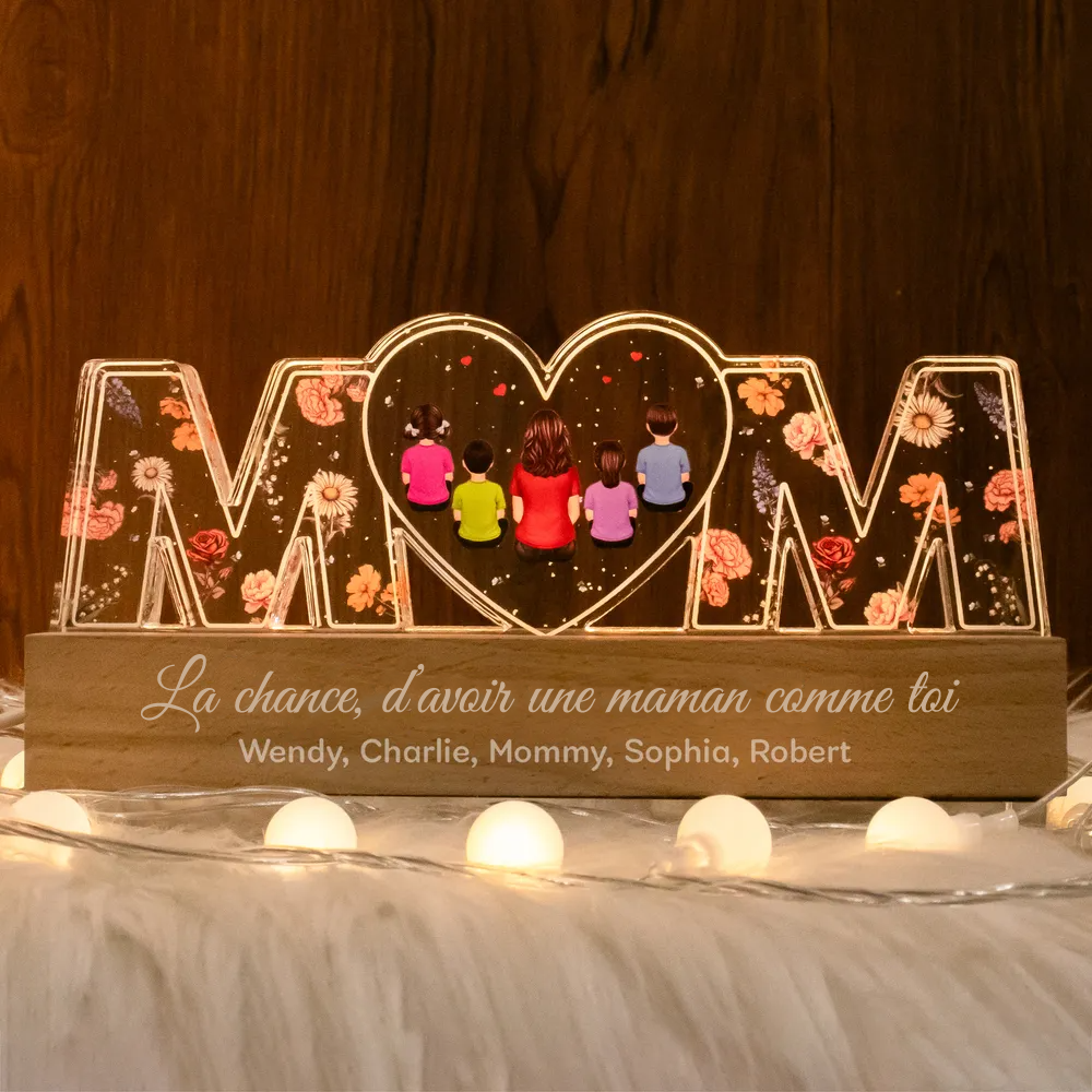 Lampe de nuit personnalisée MOM avec 1 à 8 personnes, cadeaux pour maman
