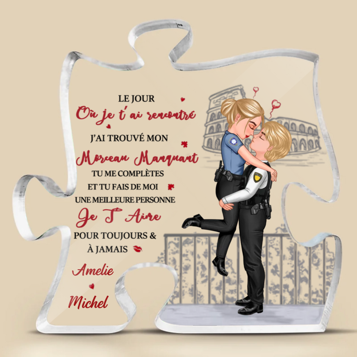 Plaque acrylique puzzle personnalisée pour couple d'amoureux