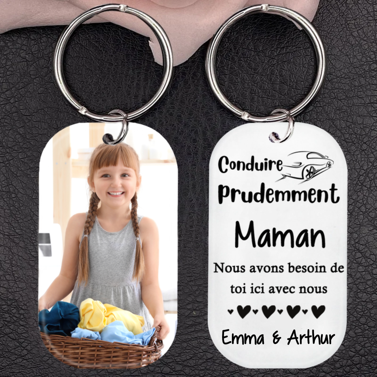 Porte-clés photo en acrylique - Conduis prudemment Papa/Maman