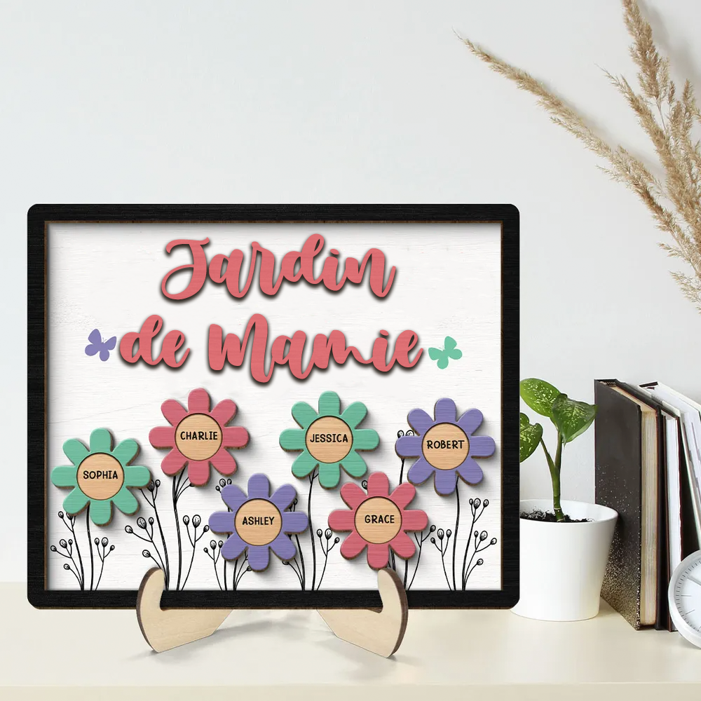 Tableau en bois personnalisé avec des fleurs pour grand-mère et maman