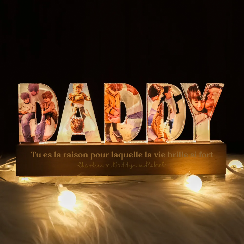 Veilleuse personnalisée "DADDY" avec photo, citations et prénoms – Cadeau pour papa