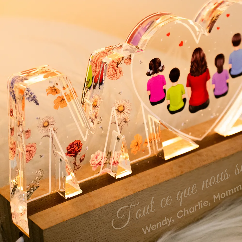 Lampe de nuit personnalisée MOM avec 1 à 8 personnes, cadeaux pour maman