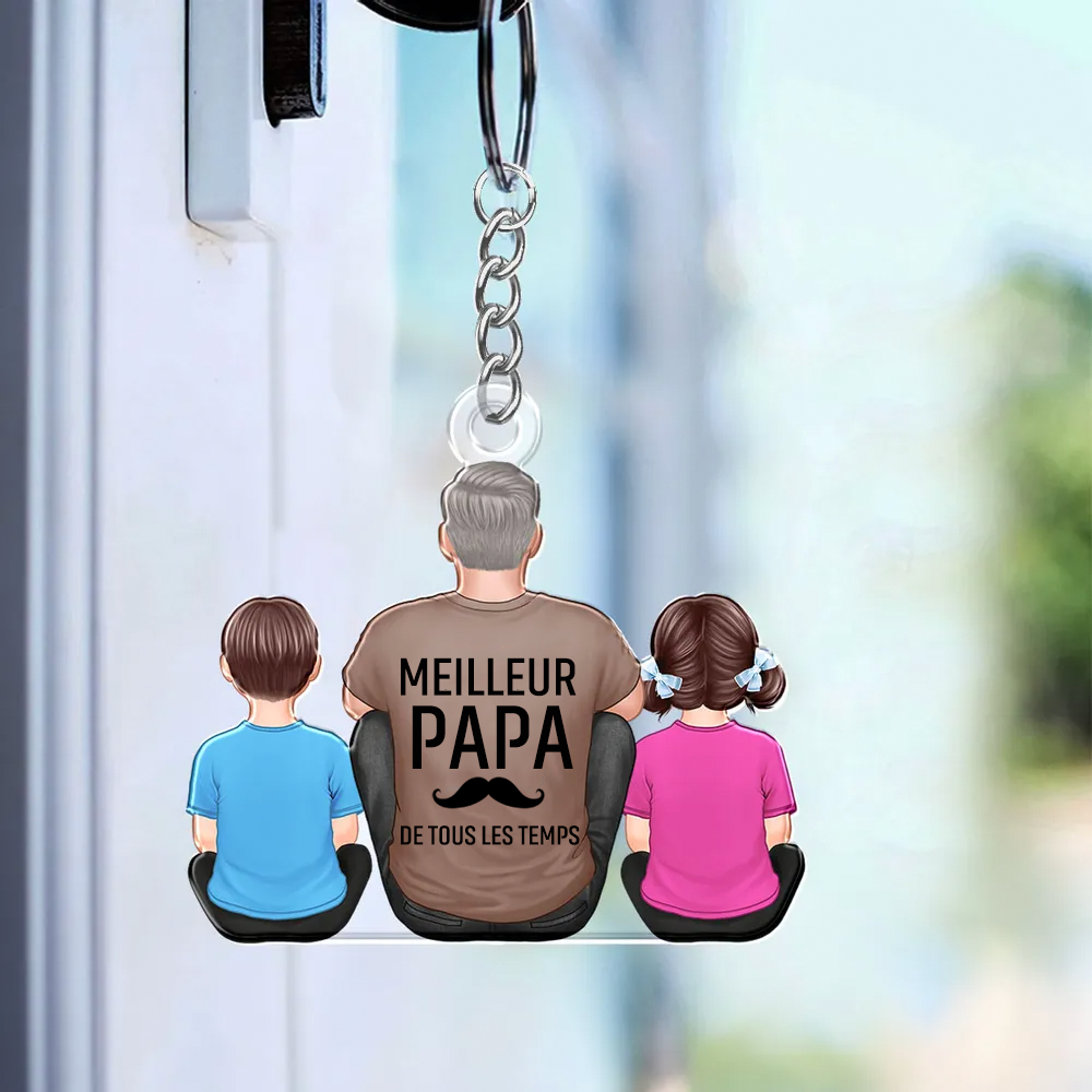 Meilleur Papa - Porte-clés en acrylique personnalisé pour les pères et les grands-pères, avec les enfants.