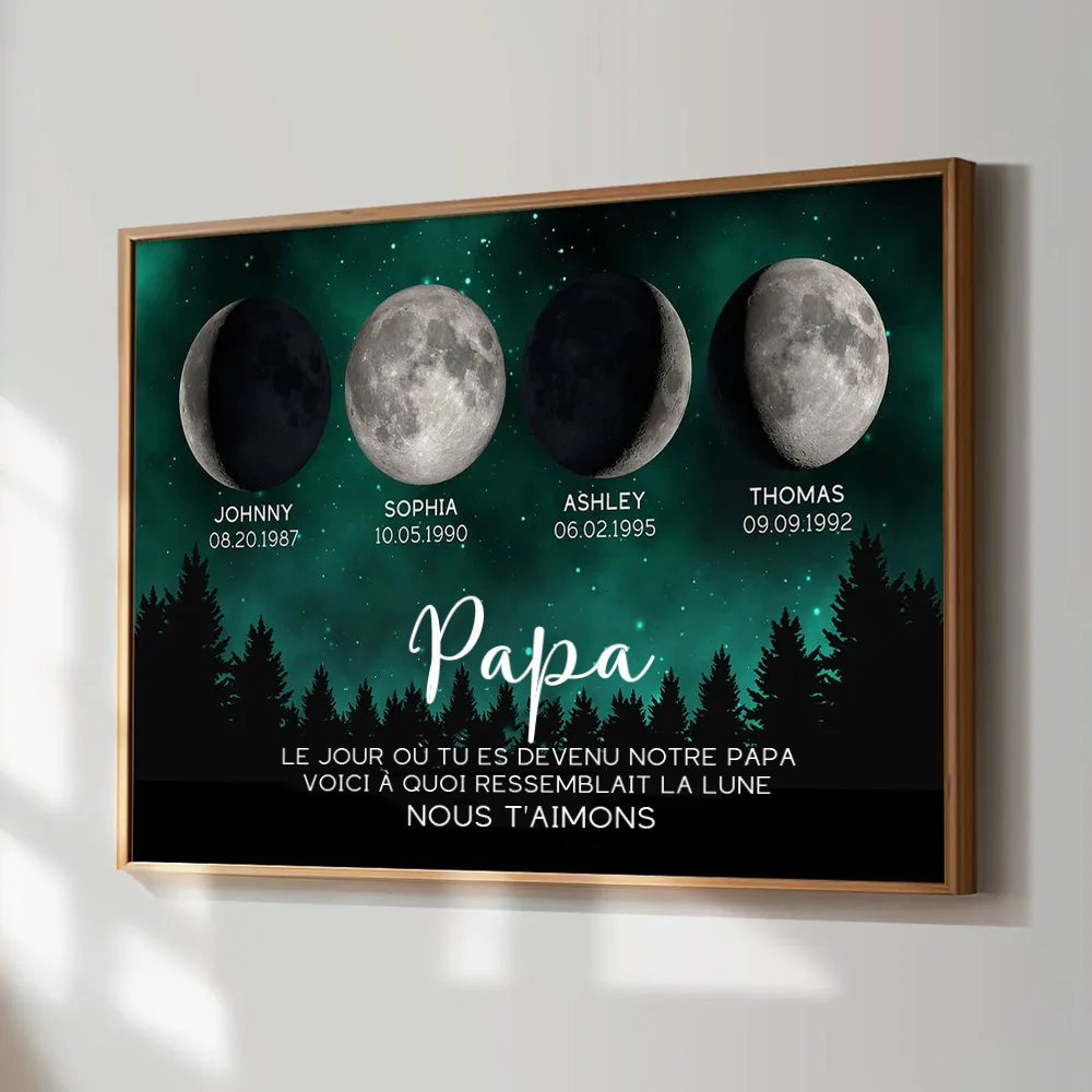 Affiche personnalisée des phases de la lune avec cadre – Cadeau pour Papa