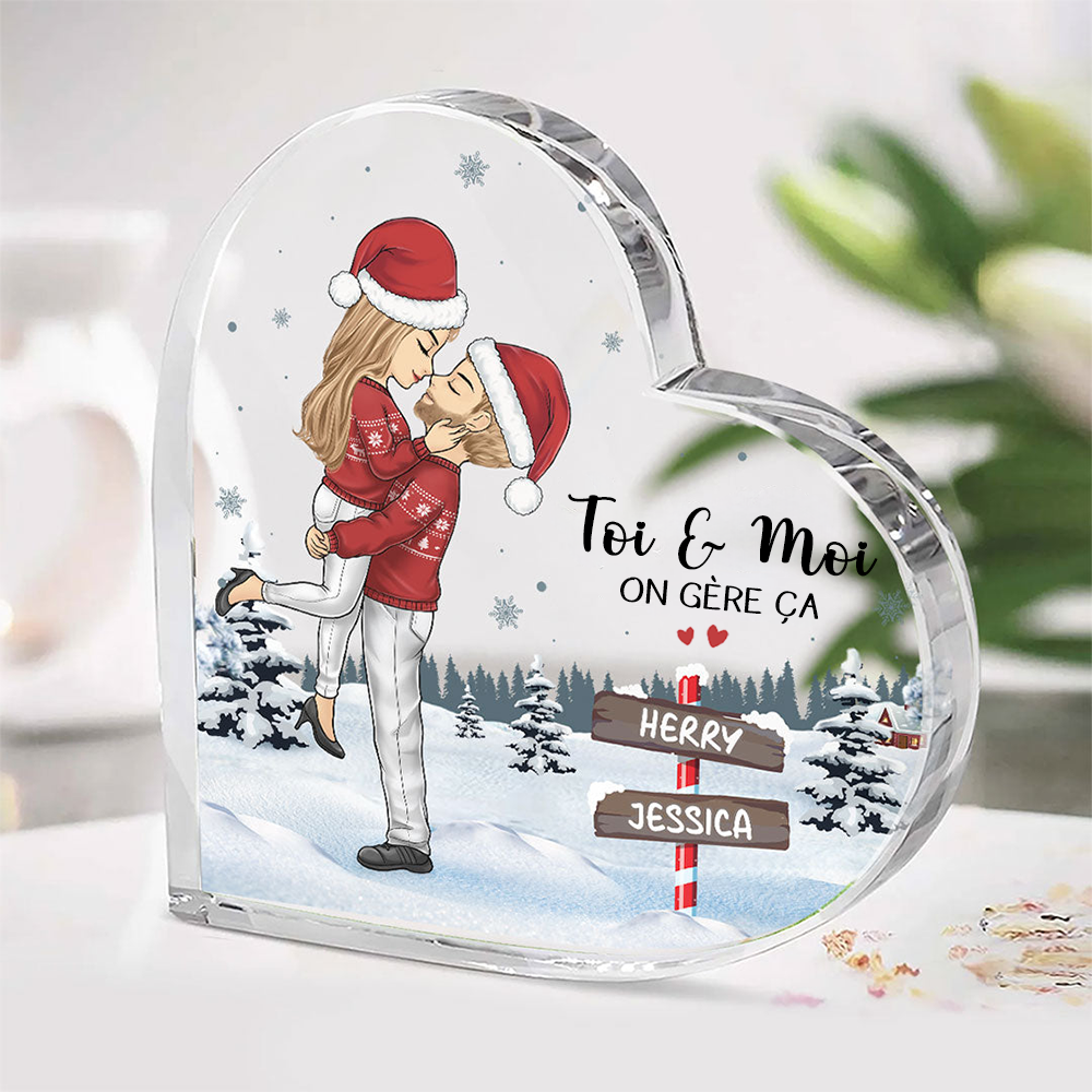 Cadeau de Noël personnalisé pour un couple amoureux – Souvenir en forme de cœur sur pied