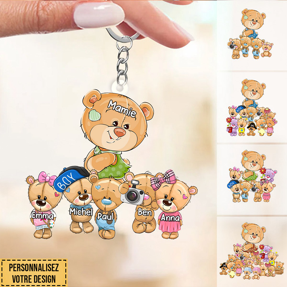 Porte-clés en acrylique avec poupée ours