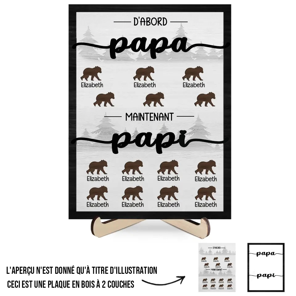 D'abord Papa, Maintenant Papi - Plaque en bois personnalisée avec motif animalier