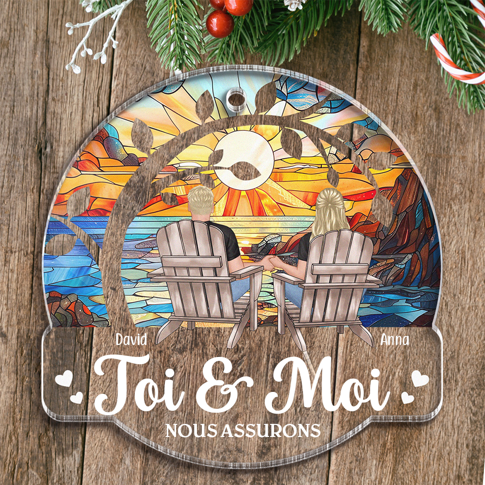 Couple assis-Personnalisation de l'ornement en acrylique Pendentif de Noël