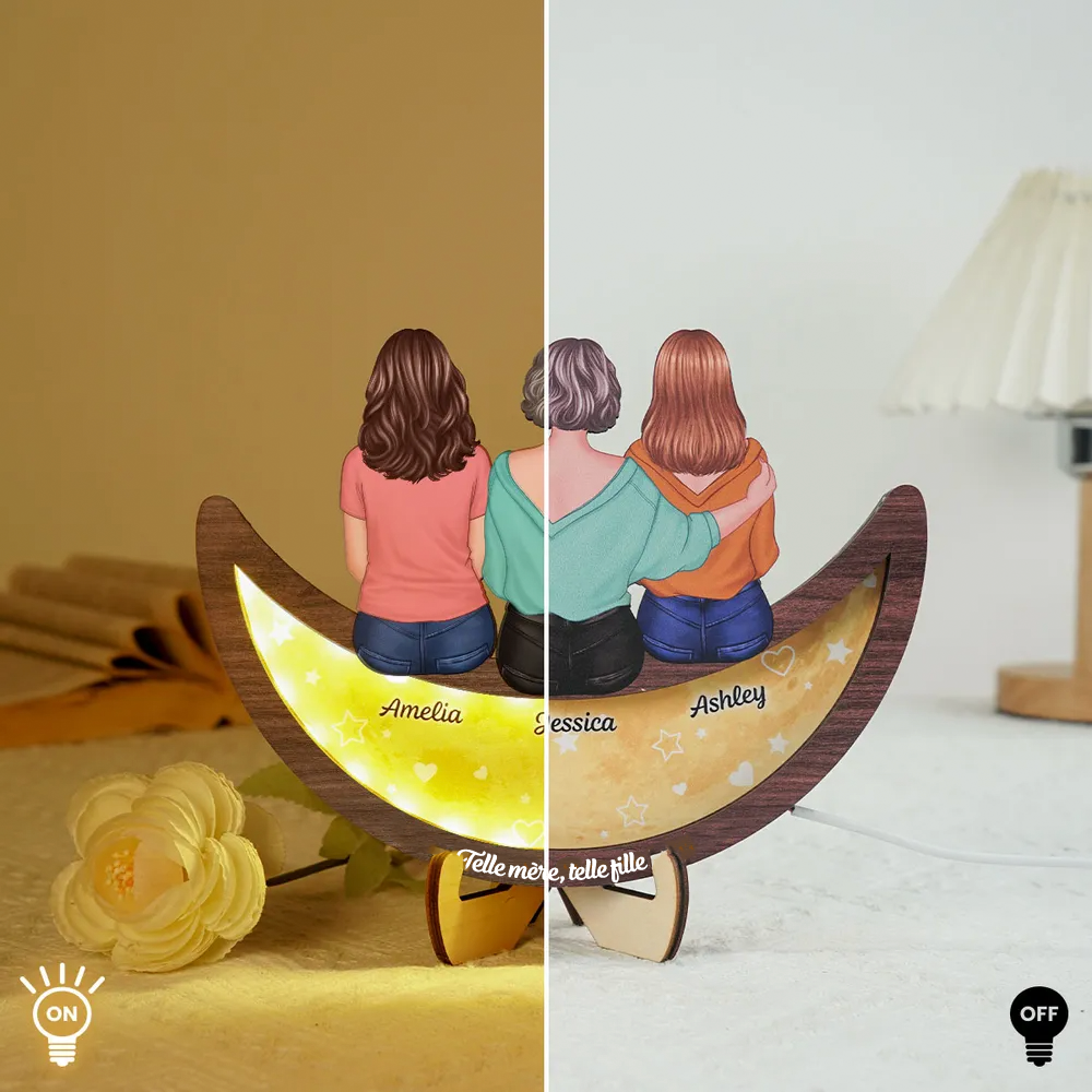 Mère et fille – Plaque en bois LED personnalisée