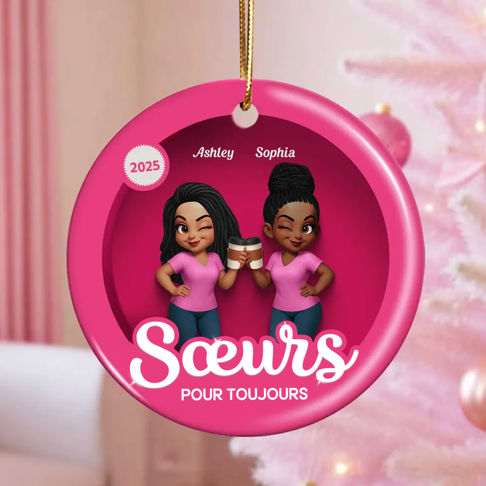 Ornement en céramique personnalisé avec 2 à 6 femmes Décoration de Noël pour sœur et meilleures amies