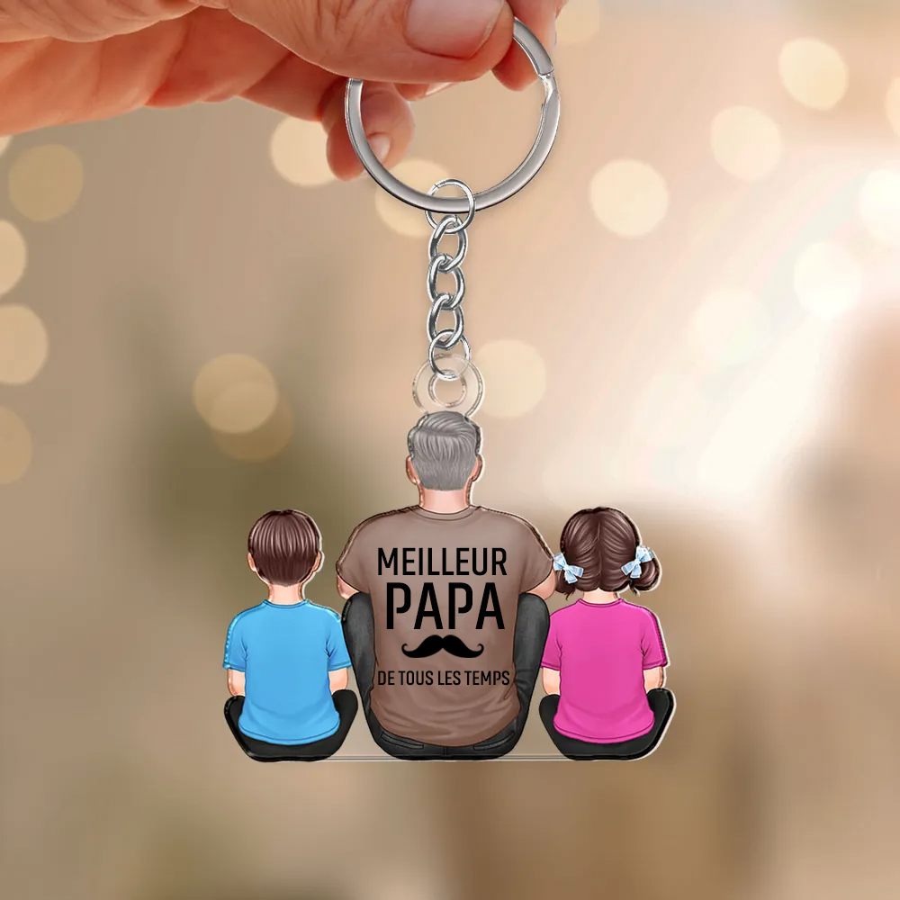 Meilleur Papa - Porte-clés en acrylique personnalisé pour les pères et les grands-pères, avec les enfants.