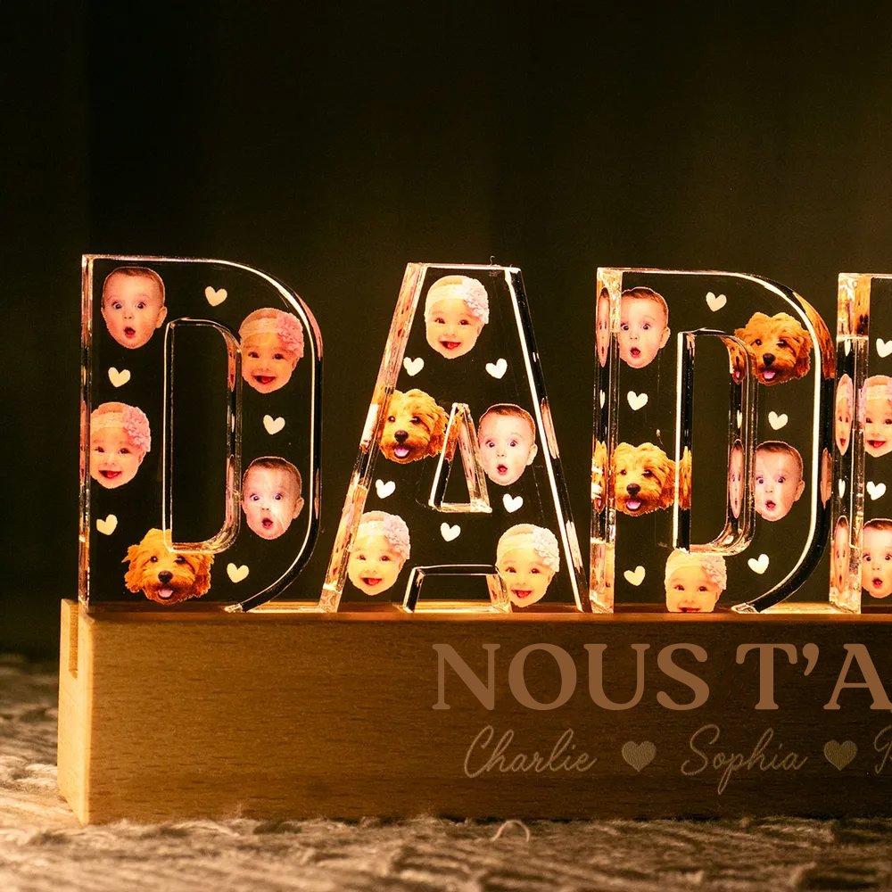 Veilleuse LED personnalisée DADDY avec visages – Cadeau pour papa