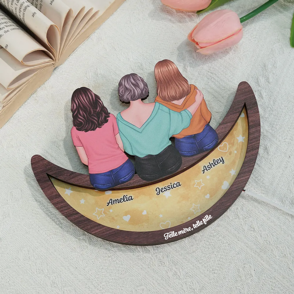 Mère et fille – Plaque en bois LED personnalisée