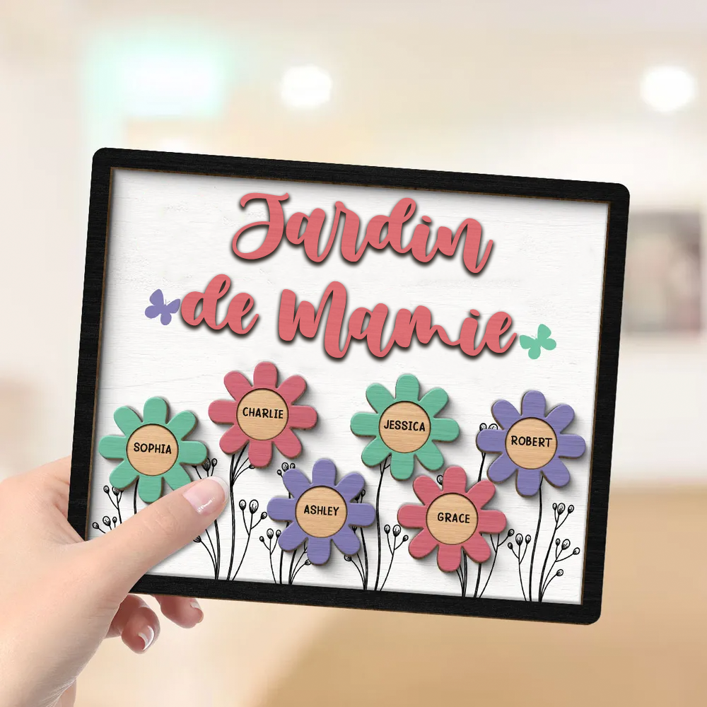 Tableau en bois personnalisé avec des fleurs pour grand-mère et maman