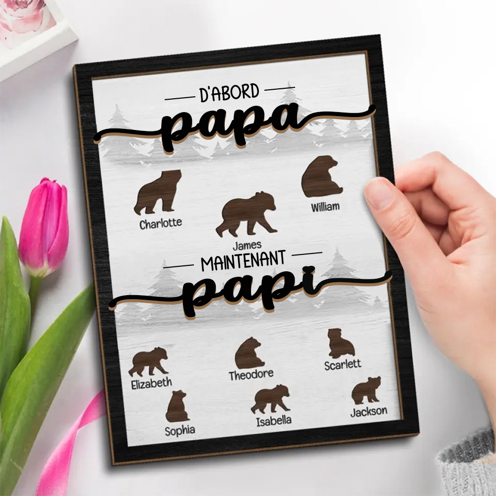 D'abord Papa, Maintenant Papi - Plaque en bois personnalisée avec motif animalier