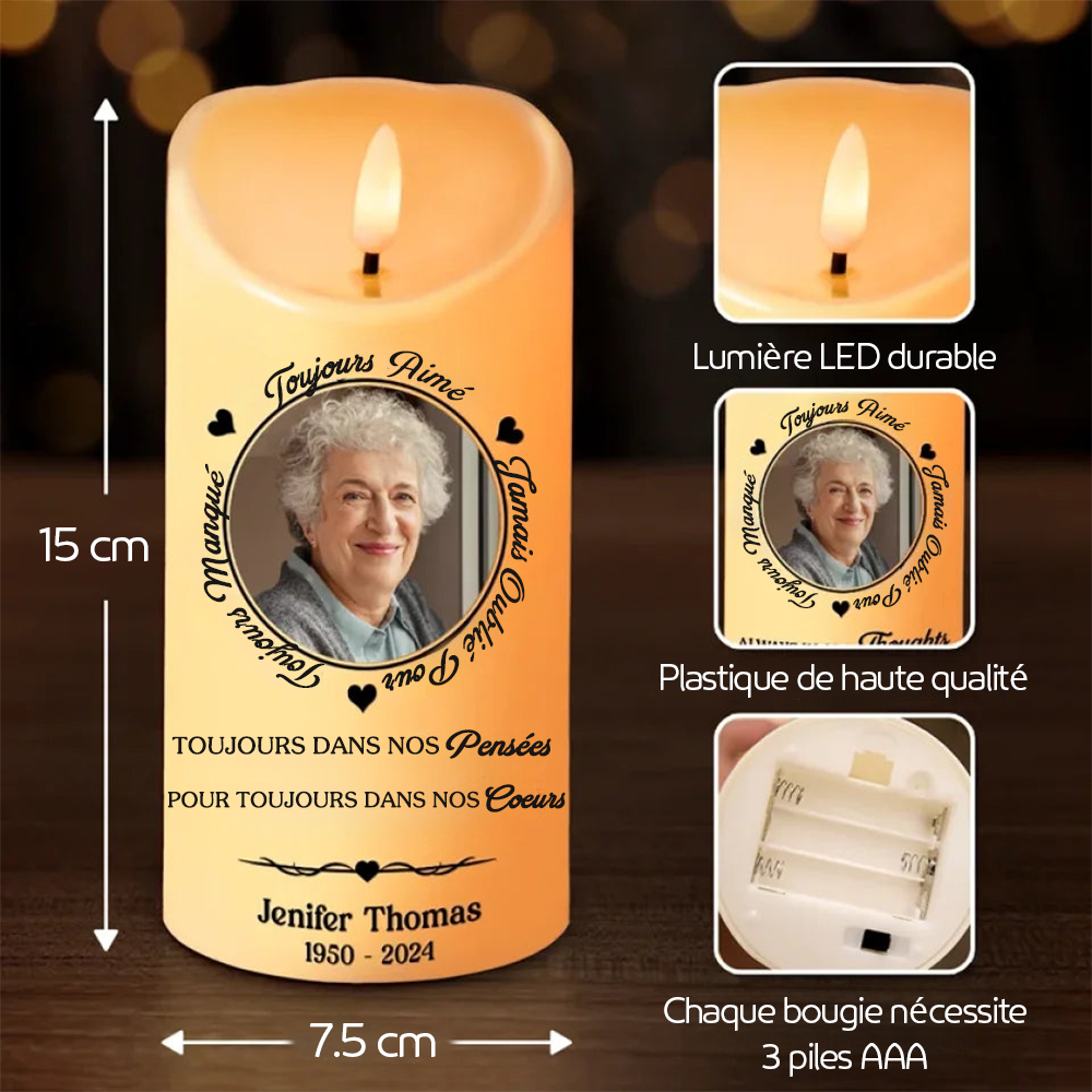 Toujours Aimé - Bougie LED avec photo Cadeau commémoratif