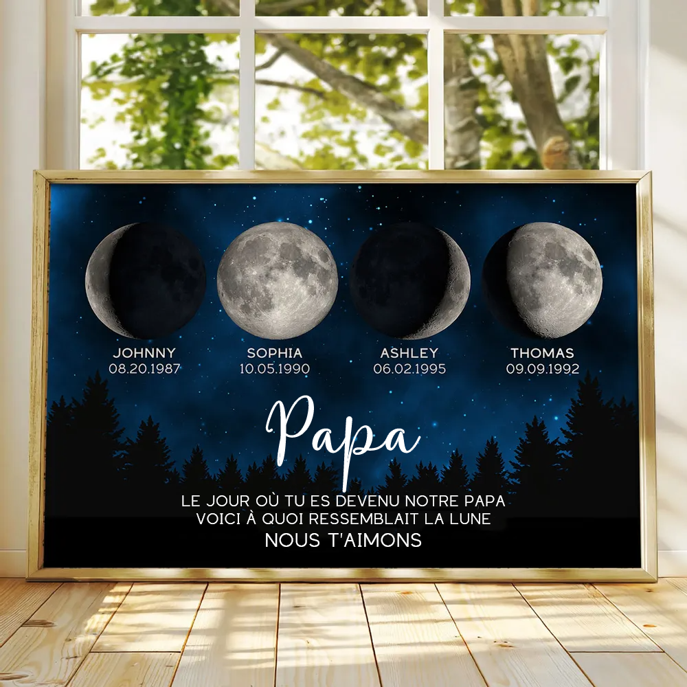 Affiche personnalisée des phases de la lune avec cadre – Cadeau pour Papa