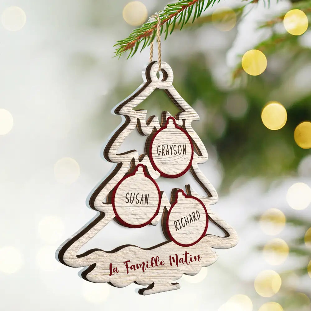 Arbre de famille avec icône d'animal de Noël – Ornement mixte personnalisable à 2 couches