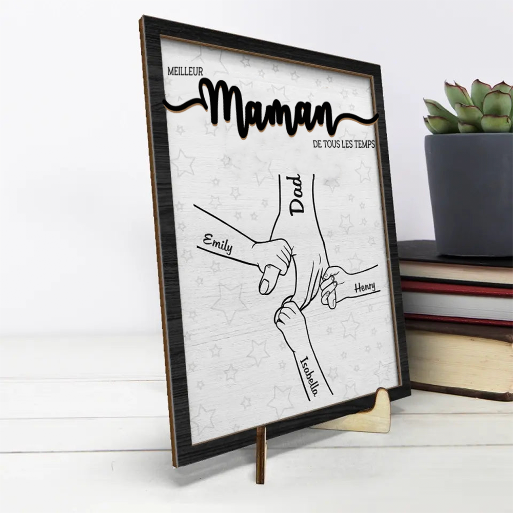 Tableau en bois personnalisé "Main dans la main" pour Papa, Maman, Papi et Mamie