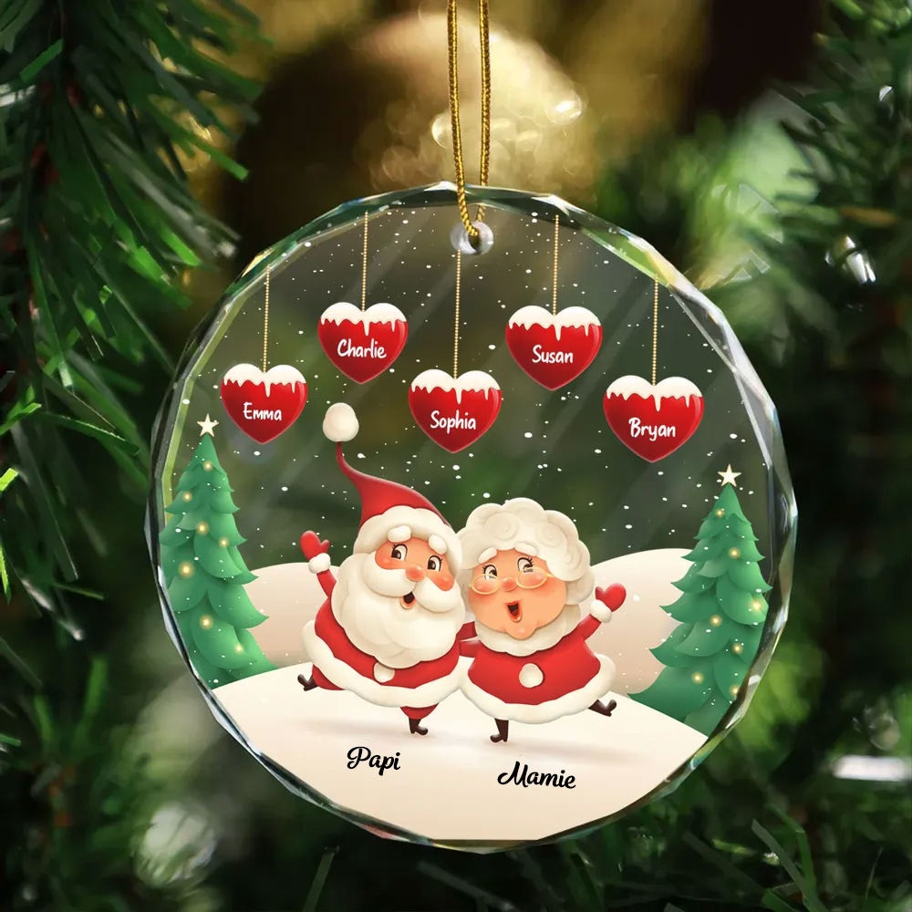 Ornement de Noël personnalisé – Décoration en verre avec nom de famille