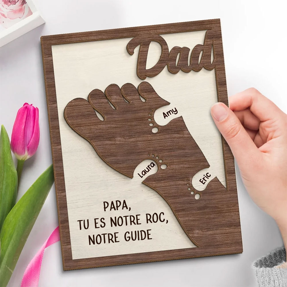 Plaque en bois personnalisée – Empreintes pour Papa