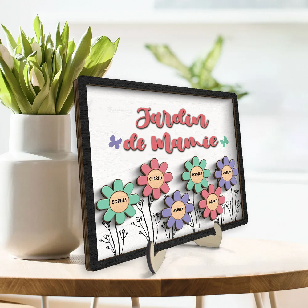 Tableau en bois personnalisé avec des fleurs pour grand-mère et maman