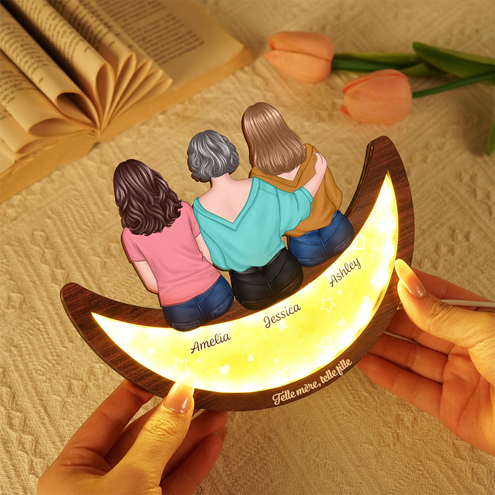 Mère et fille – Plaque en bois LED personnalisée