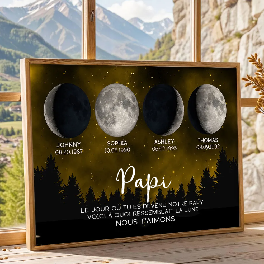 Affiche personnalisée des phases de la lune avec cadre – Cadeau pour Papa