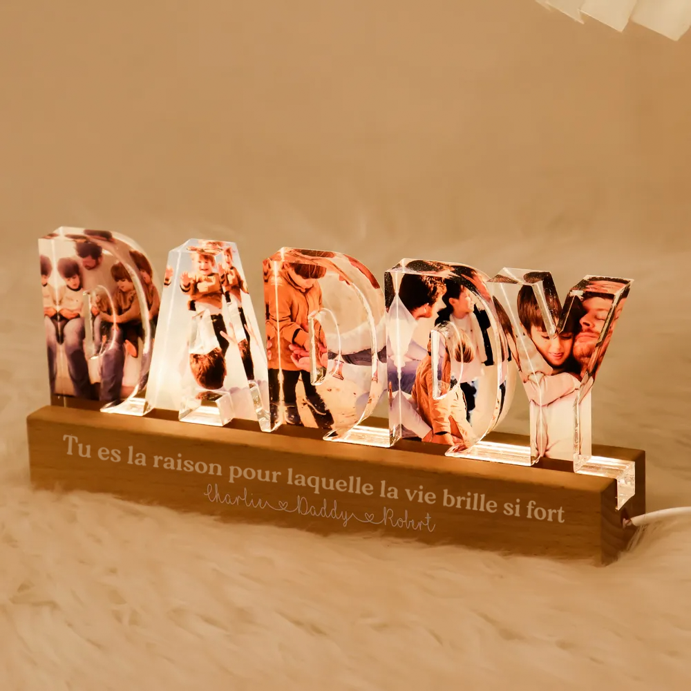 Veilleuse personnalisée "DADDY" avec photo, citations et prénoms – Cadeau pour papa