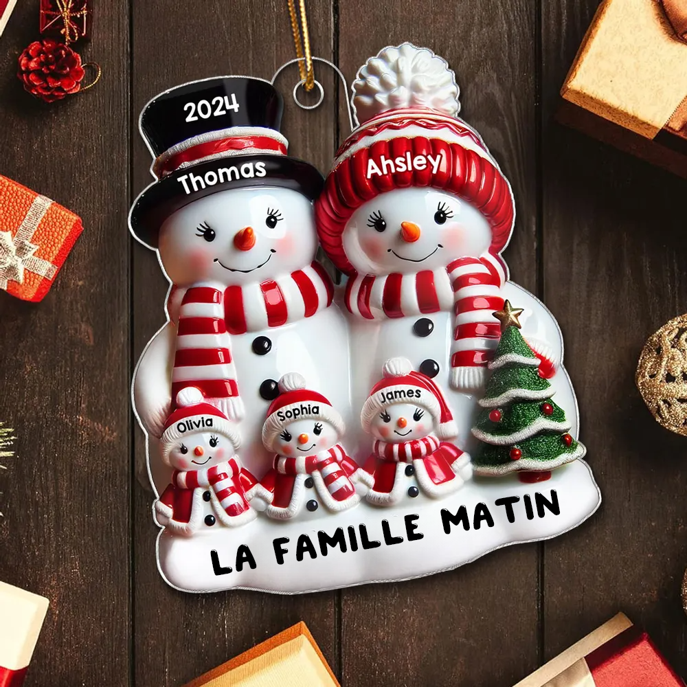 Famille Bonhomme de neige effet brillant Décoration de Noël - Pendentif personnalisé en acrylique