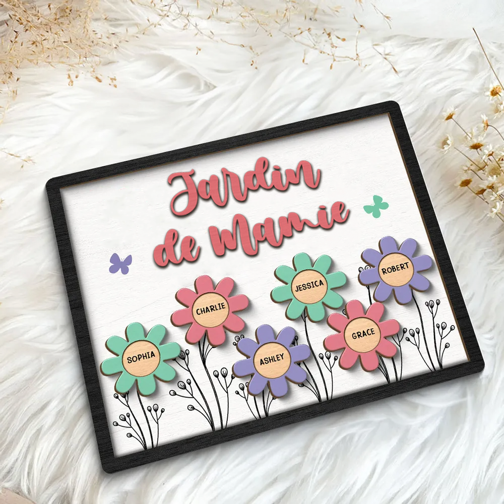 Tableau en bois personnalisé avec des fleurs pour grand-mère et maman