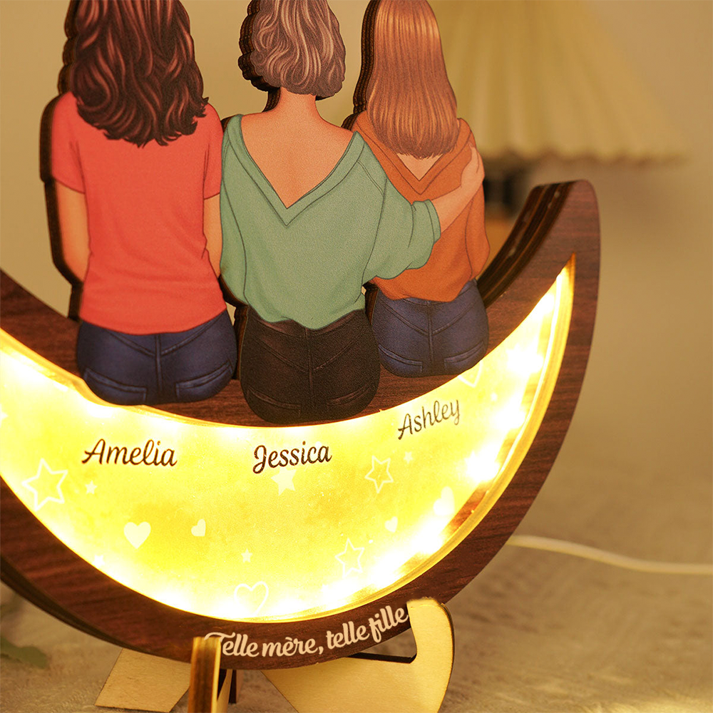 Mère et fille – Plaque en bois LED personnalisée