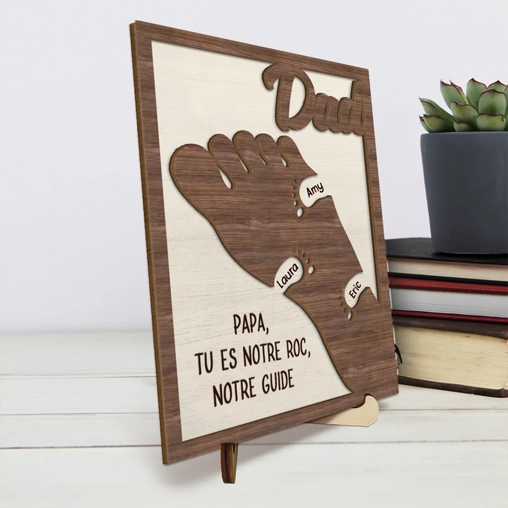 Plaque en bois personnalisée – Empreintes pour Papa