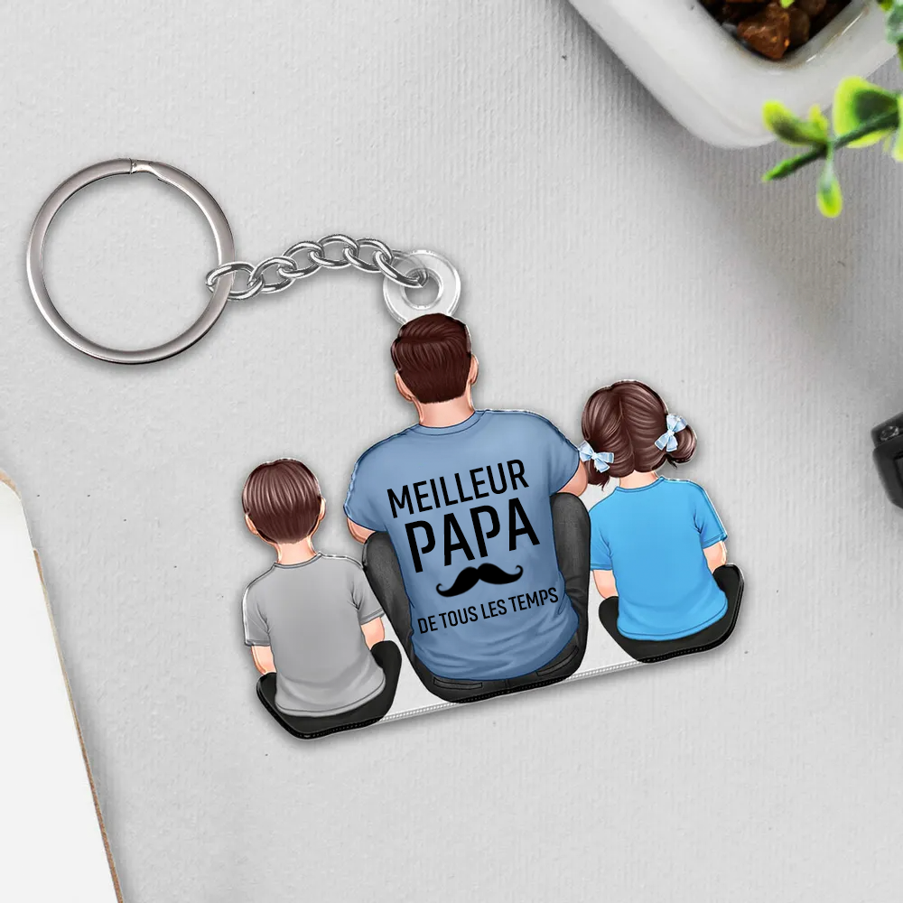 Meilleur Papa - Porte-clés en acrylique personnalisé pour les pères et les grands-pères, avec les enfants.