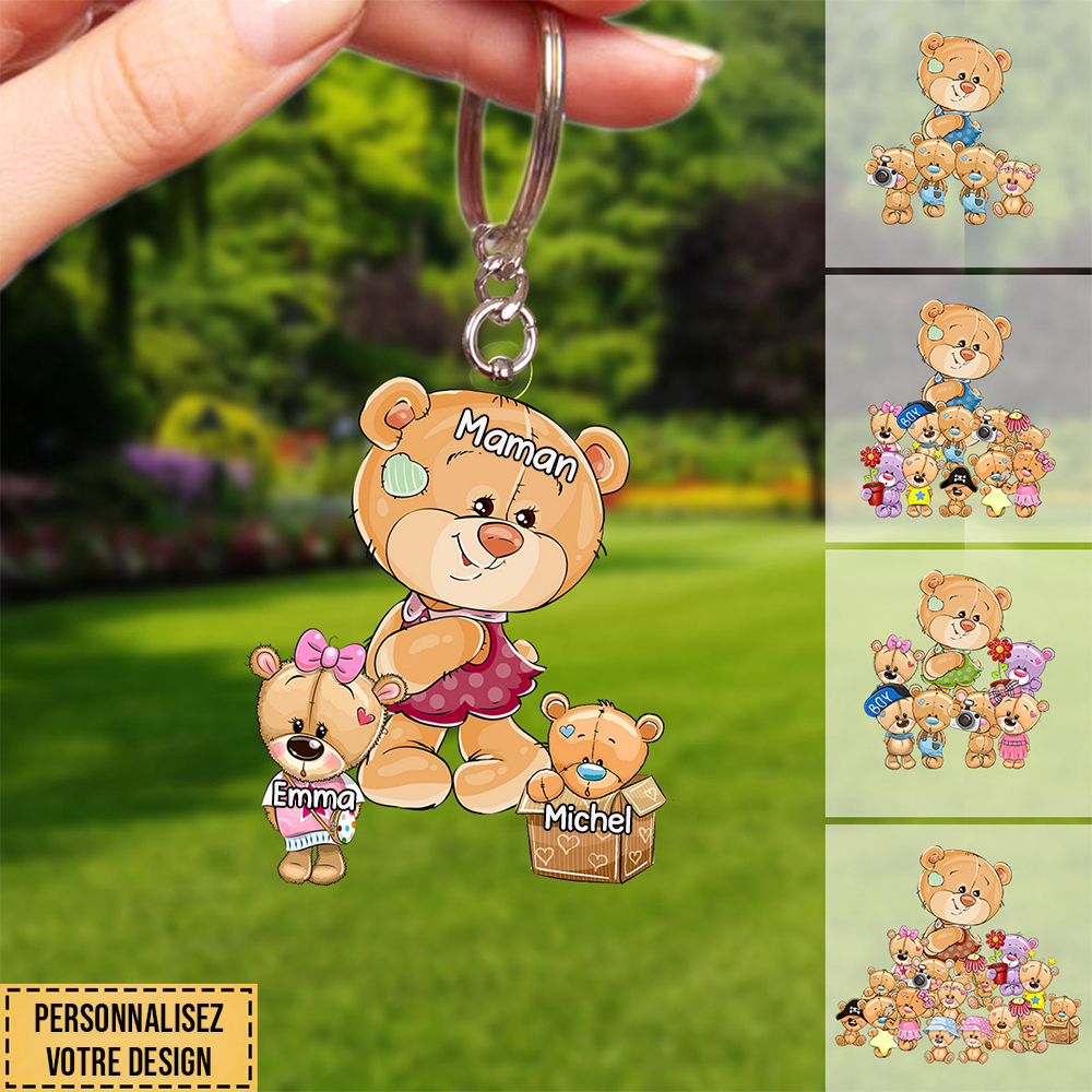 Porte-clés en acrylique avec poupée ours