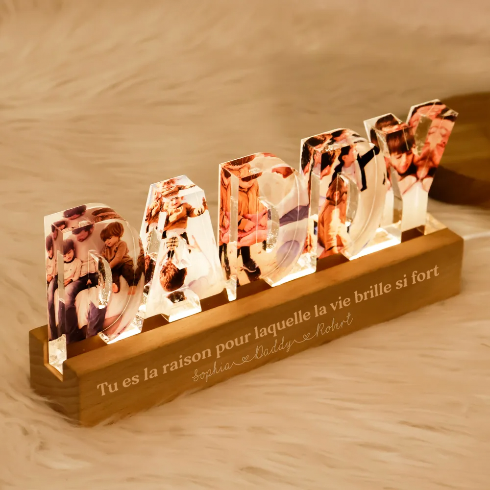 Veilleuse personnalisée "DADDY" avec photo, citations et prénoms – Cadeau pour papa